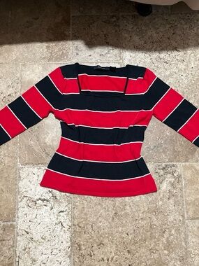 Vintage Express Red and Black Striped Square Neck Top